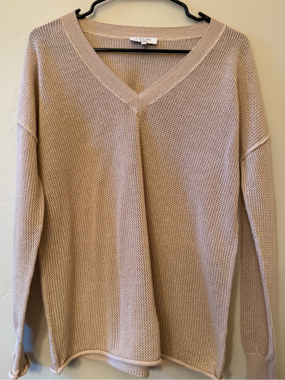 J. Society Open Knit V-Neck Sweates Beige Tan Slouchy Size Small